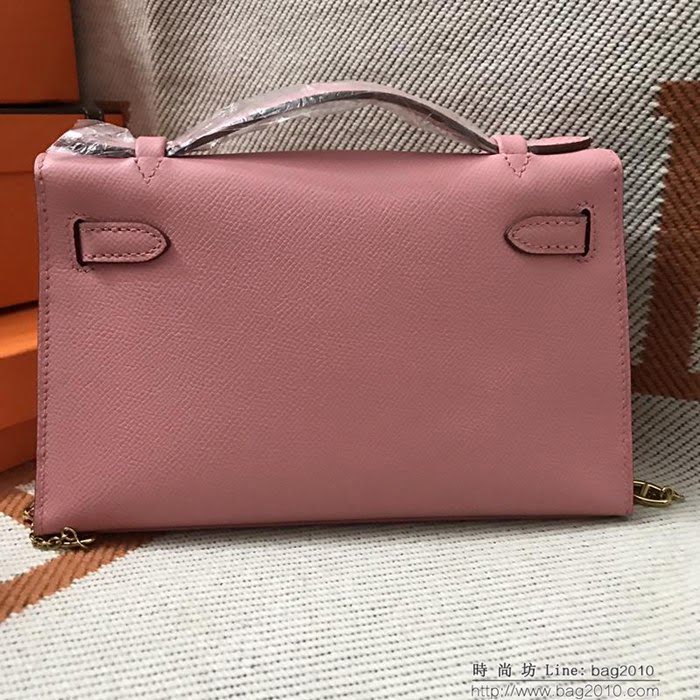 HERMES愛馬仕 凱莉包 mini kelly一代 粉色epsom皮 夏天首選手包款 可手提肩背  Ama1324